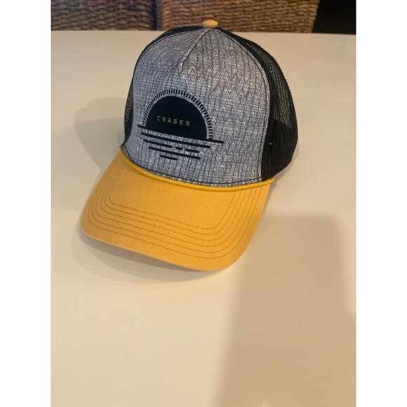Yellow & Black Prana Trucker Hat With "Chaser" Print Mesh Back Adjustable Snapba - Picture 1 of 6